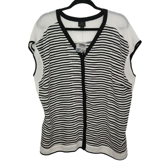 Worthington Woman Cap Sleeve Sheer Striped Button Front Blouse Size 2X - Picture 1 of 6